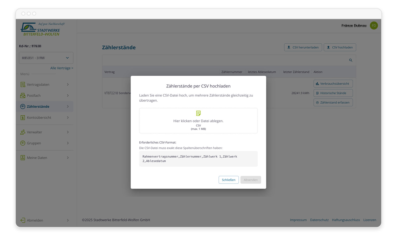 Kundenportal Entwicklung Stadtwerke Buld Upload Zählerstände