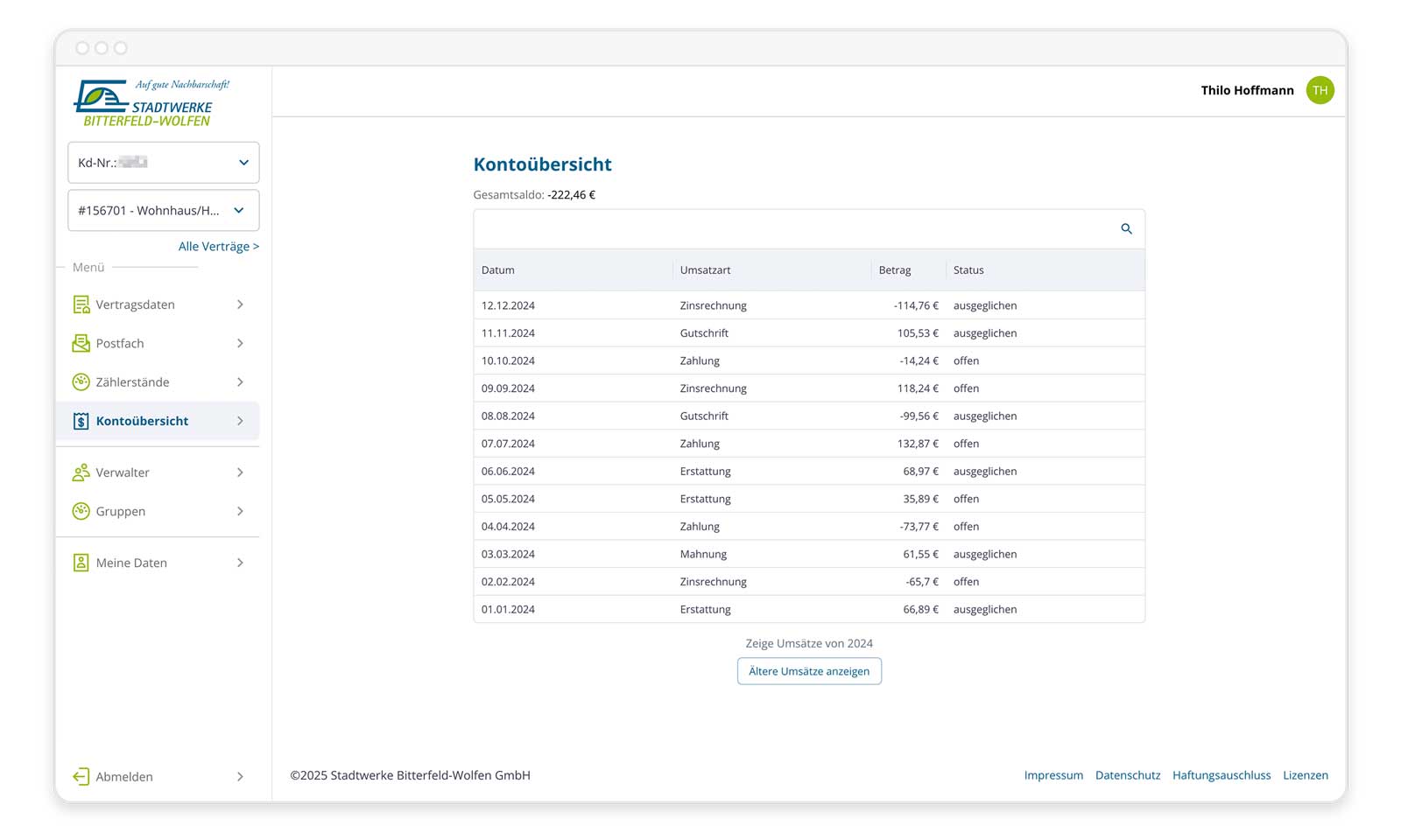 Kundenportal Entwicklung Stadtwerke Rechnungsübersicht