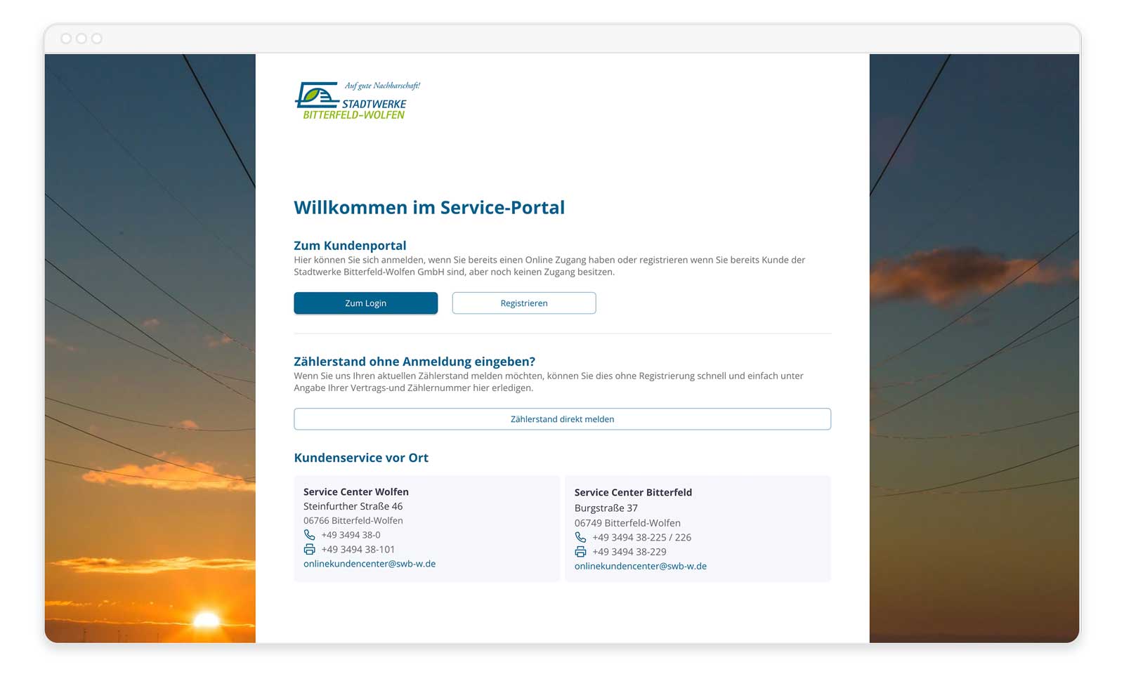 Kundenportal Entwicklung Stadtwerke Login