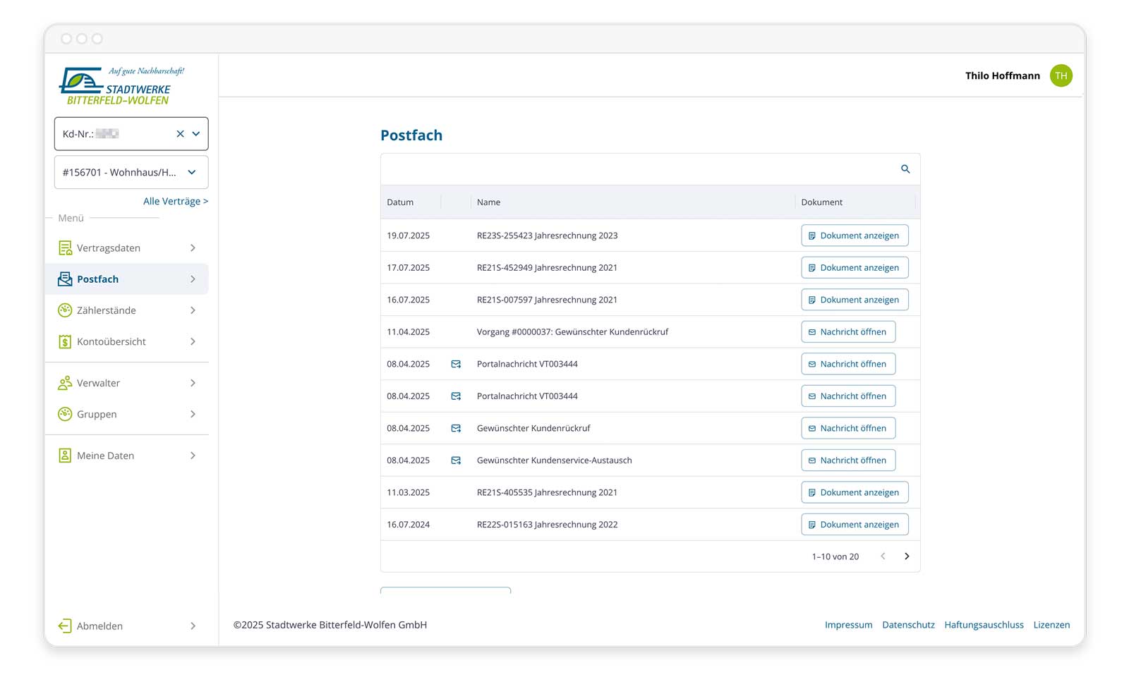 Kundenportal Entwicklung Stadtwerke Postfach
