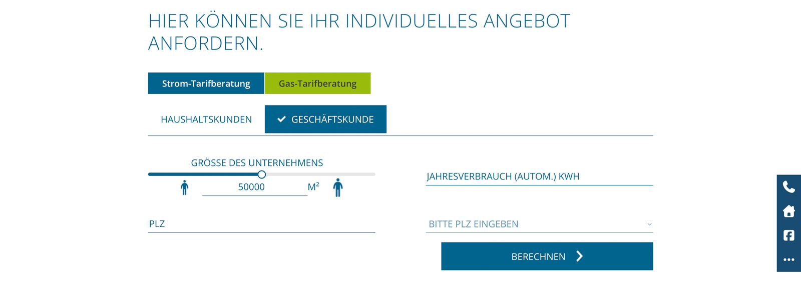 Kundenportal Entwicklung Stadtwerke Tarifrechner